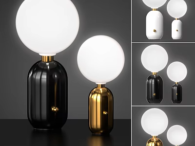 Modern Table Lamps With Spherical Shades And Black Gold Metal Bases 3d model