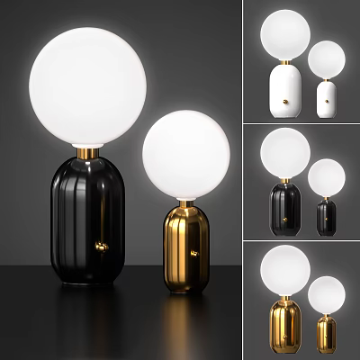 Modern Table Lamps With Spherical Shades And Black Gold Metal Bases 3d model