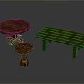 Wooden Furniture Set Including Round Table Rectangular Bench And Small Stool