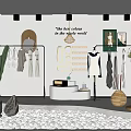 Fashion Window Display with Mannequins in White Yellow Dresses Cactus Green Plants and Wall Decor