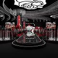 Elegant Banquet Hall Interior With White Rose Ceiling Crystal Lights And Round Stage