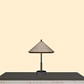 Bamboo Woven Conical Table Lamp With Black Pole Round Base Beige Wall Light Colored Tabletop 3d model