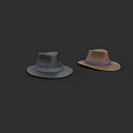 Two Stylish Hats in Gray and Brown with Ribbon Bands on Black Background