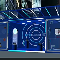 Blue Exhibition Booth Interior With Illuminated Lighting LOGO Display And Decorative Elements 3d model