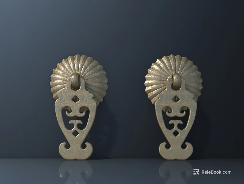 Golden Metal Vintage Style Handles With Ornate Floral Patterns And Intricate Carvings 3d model 