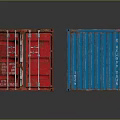 Red And Blue Shipping Containers With Metal Structure And Ladder Access