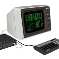 Vintage Computer System With CRT Monitor Green Screen Display And Keyboard