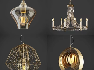 Stylish Chandeliers With Glass Metal Crystal And Geometric Spiral Designs For Modern Interior 3d model