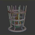 Indoor Plant In Decorative Metal Cage With Spiked Top And Orange Stems