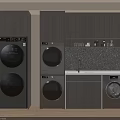 Modern Laundry Room With Multiple Stackable Washing Machines Cabinetry And Sink Counter Design 3d model