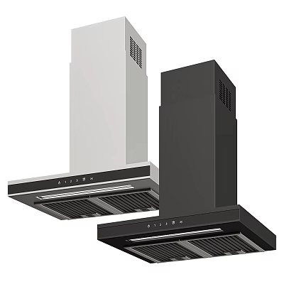 Sleek Modern Black and White Kitchen Range Hoods as Stylish Appliances 3d model