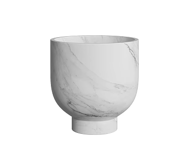 Elegant Ceramic Bowl With White Marble Texture And Pedestal Base 3d model