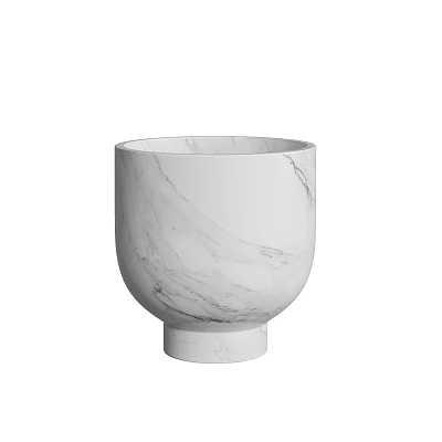 Elegant Ceramic Bowl With White Marble Texture And Pedestal Base 3d model