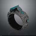 Elegant Silver Ring Featuring Blue Gemstones Intricate Carvings And Decorative Elements