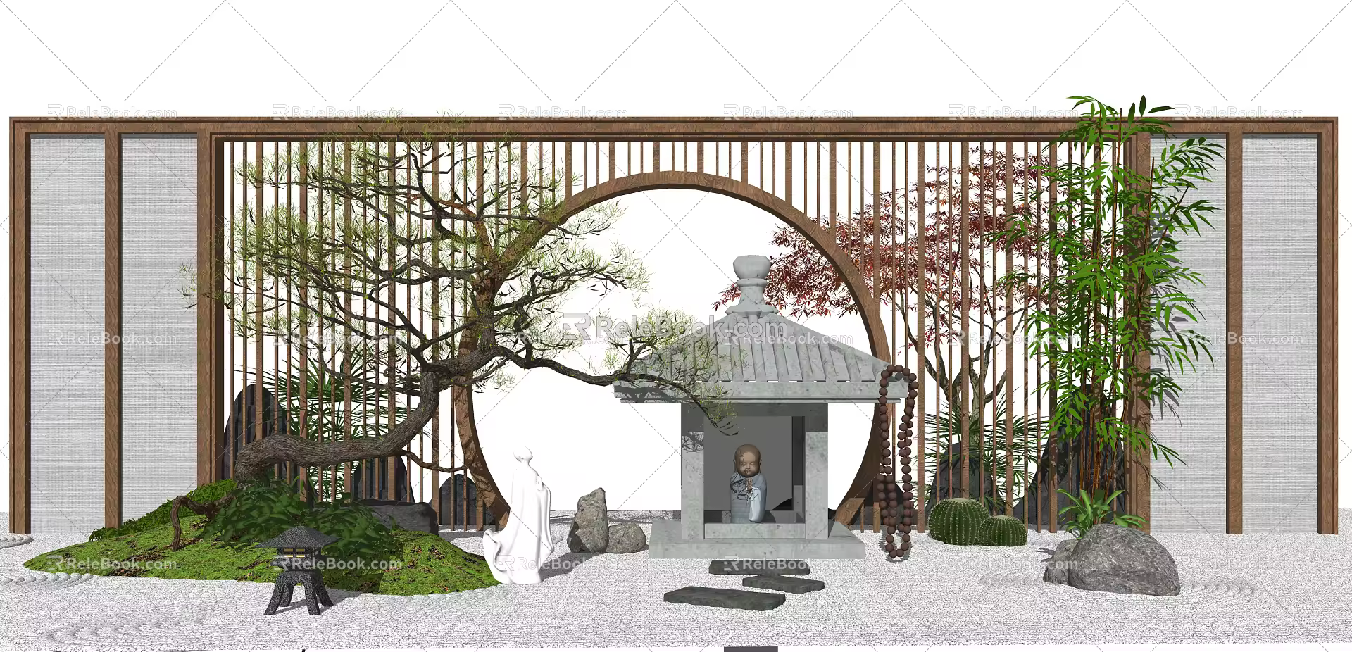 New Chinese style landscape sketch grid landscape wall 3d model