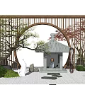 New Chinese style landscape sketch grid landscape wall 3d model