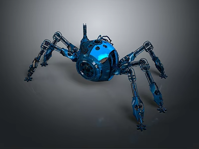 Blue Metallic Robotic Spider With Mechanical Legs And Shiny Surface Design 3d model