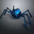 Blue Metallic Robotic Spider With Mechanical Legs And Shiny Surface Design