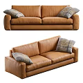 Comfortable Modern Brown Leather Two Seater Sofa Featuring Patterned Decorative Pillows 3d model
