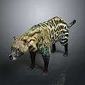 Realistic Striped Animal 3D Model With Yellow Black Fur And Standing Pose
