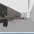 Modern Office Interior With Open Layout Gray Tones Long Table Transparent Chairs And Large Windows 3d model