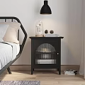 Modern Black Bedside Table With Glass Cloche Books And Lattice Door Design