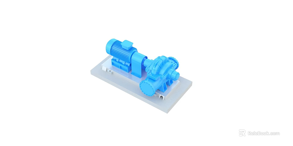 Industrial Plant Blue Pump Machinery Model Device on White Base Platform 3d model 