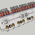 Industrial Engine Cylinder Head With Silver Body Red Springs And Gold Bolts Precision Mechanical Components