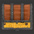Open Treasure Chest Filled With Gold Coins Wooden Body And Metal Accents Design