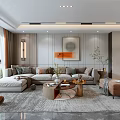 Modern Living Room Interior Design With Large Window Light Gray Sofa And Decorative Elements 3d model