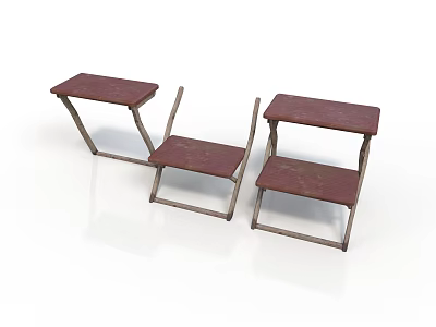 Folding Table And Chair Set With Wooden Tops And Metal Frames 3d model