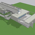 Aerial View Planning of Modern Waterfront Building With Green Lawn and Large Windows