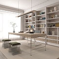 Modern study desk and chair combination bookcase 3d model