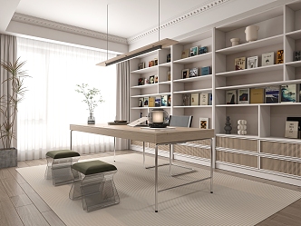 Modern study desk and chair combination bookcase 3d model