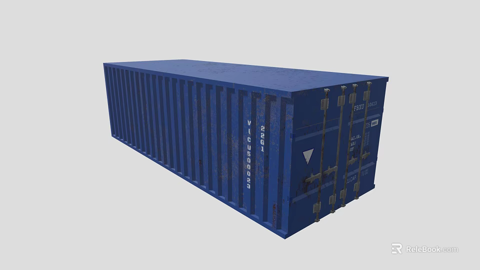 Blue Shipping Container With Metal Doors Vertical Ribs And Locking System 3d model