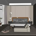Modern Elegant Bedroom Interior Design With Brown Headboard Table Lamps Curtains And Ottoman