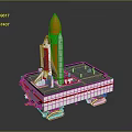 Space Rocket On Launch Pad With Support Structures And Exploration Equipment