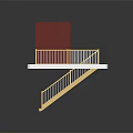 Yellow Staircase With Balustrade Leading To Elevated Wooden Platform On Wooden Floor And Pink Wall
