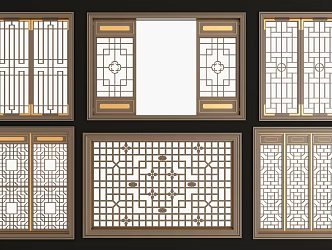 New Chinese Style Pattern Window Solid Wood Lattice Pattern Window Combination 3d model