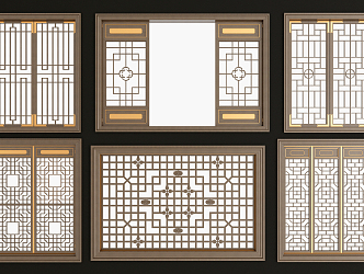 New Chinese Style Pattern Window Solid Wood Lattice Pattern Window Combination 3d model