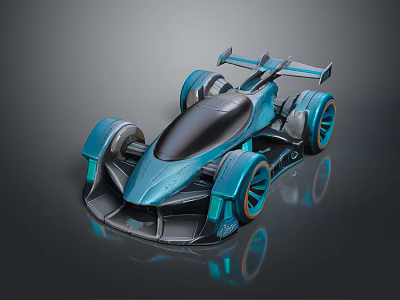Futuristic Teal Race Car with Sleek Aerodynamic Body Large Wheels and Rear Spoiler 3d model