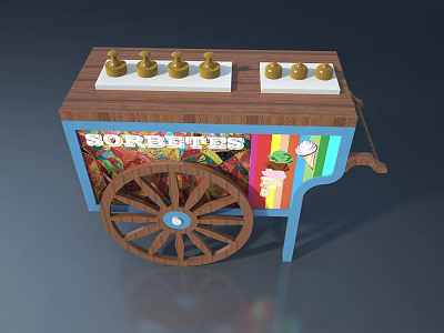 Colorful Sorbettes Ice Cream Cart Landscape Sculpture With Wooden Structure And Golden Ornaments 3d model