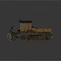 Old Style Tracked Truck Featuring Rustic Orange Cab And Metal Cargo Bed