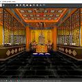 Buddhist Temple Interior With Golden Walls Carved Windows Buddha Statue And Altar
