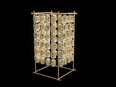 Elegant White Lanterns Arranged On Golden Metal Frame For Decorative 3d model