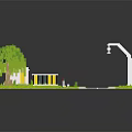 Modern Miniature Scene With Green Roof Building Swimming Pool And Trees