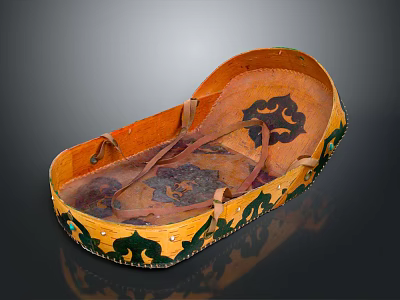Traditional Decorative Leather Storage Container With Shoe Shaped Design Floral Pattern And Rivets 3d model