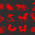 Traditional Red Chinese Zodiac Animal Paper Cuttings With Intricate Patterns