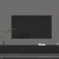 Modern Black TV Stand With Large TV Green Plant And Decorative Drawers