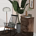 Stylish Accent Chair with Pillow by Floor Lamp Large Plant and Dresser Near Window Blinds